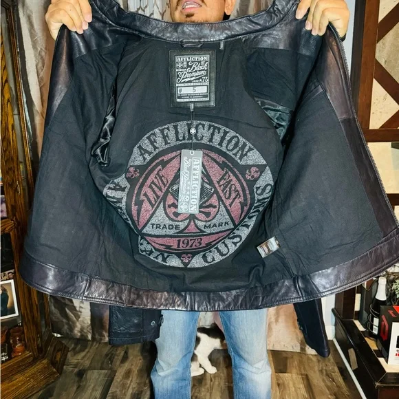 Affliction leather jacket LIMITED EDITION BLACK SZ S - Picture 8 of 11